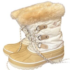Dream Pairs Cream and Tan Big Girl’s Snow Boots Size 4